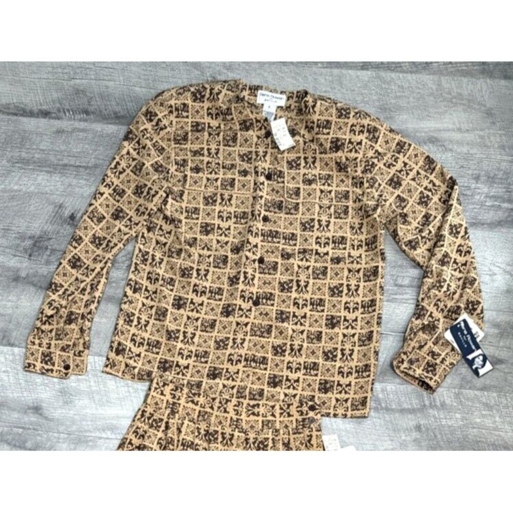 Rena Rowan Skirt 2 Piece Set Womens 10 Tan Button Blouse Pleated Pockets 90s NWT - Picture 12 of 12